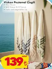 VİSKON PEŞTAMAL ÇİZGİLİ 90X170 CM